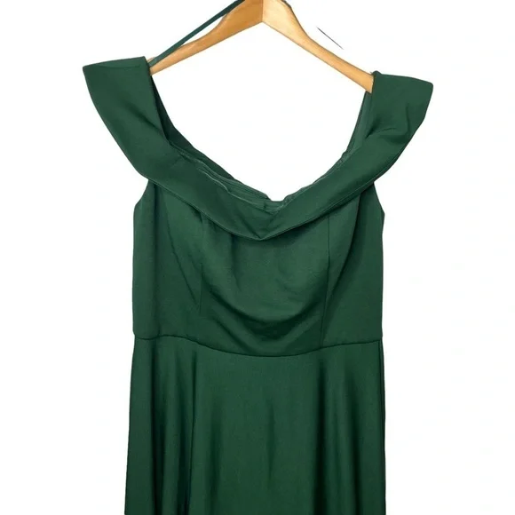 La Femme Off The Shoulder Jersey Fit & Flare Gown Green Dress Size 16 Formal - Picture 4 of 11